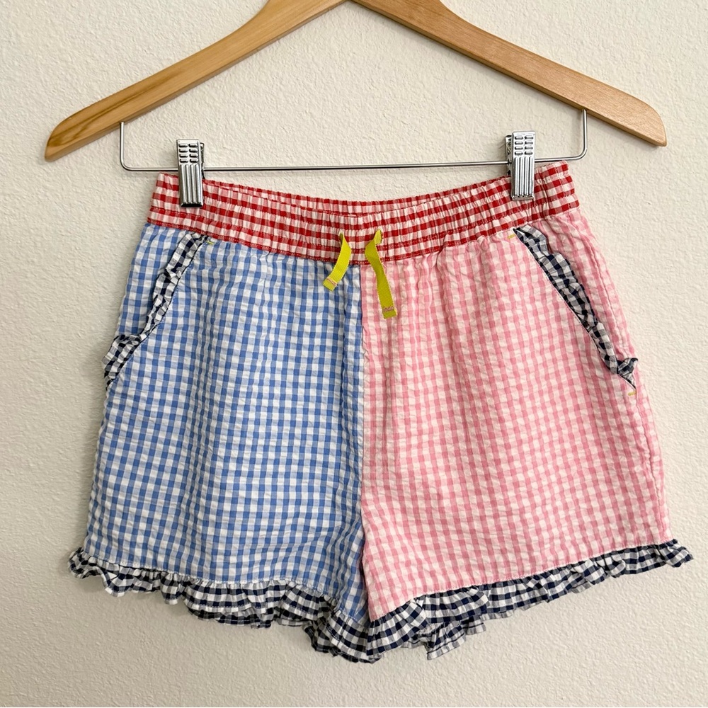 Boden Gingham Seersucker Multi-color Ruffle Lined Drawstring Girl Shorts